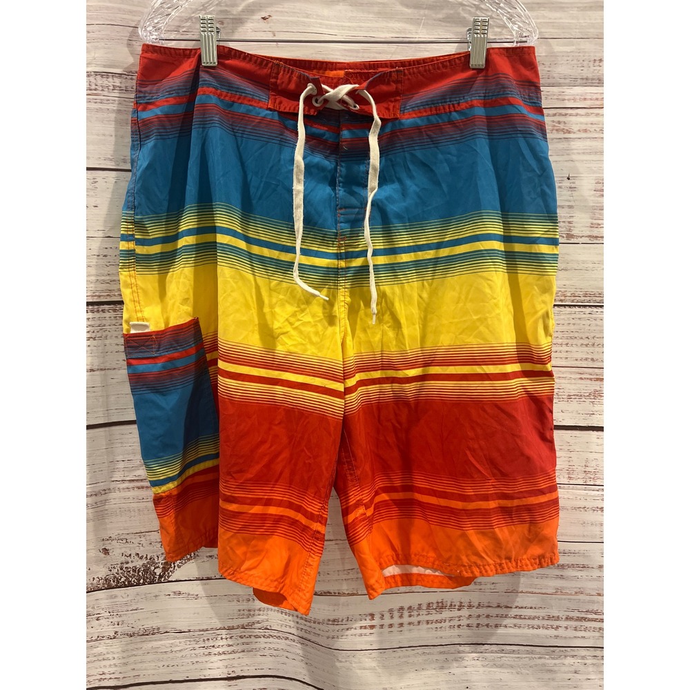 Talos Mens Multi Color Striped Board Shorts Cargo Pocket Swim Trunks Size 34